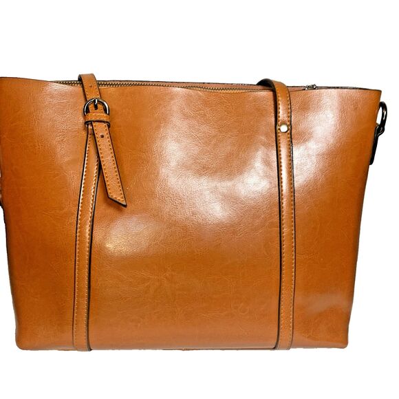 MDBM Maison de Beauté Provence Tan Leather Front Pocket Tote Handbag Messenger - Picture 3 of 13